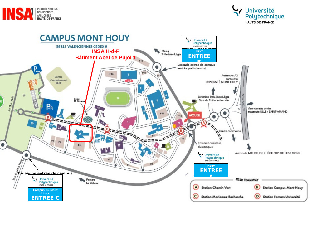 plan du campus du Mont-Houy situant Abel de Pujol 1